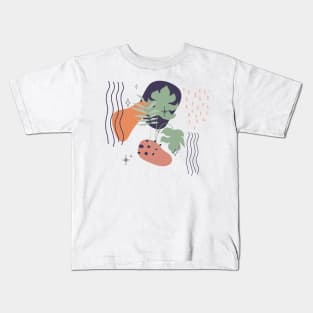 Abstract shapes lines and tropical plants digital design Kids T-Shirt